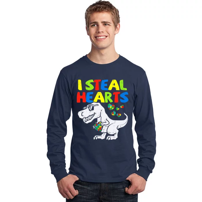 I Steal Hearts Trex Dinosaur Boy Autism Awareness Tall Long Sleeve T-Shirt