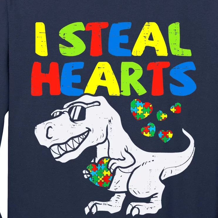 I Steal Hearts Trex Dinosaur Boy Autism Awareness Tall Long Sleeve T-Shirt