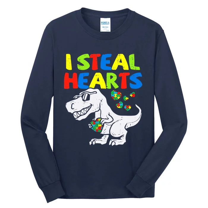 I Steal Hearts Trex Dinosaur Boy Autism Awareness Tall Long Sleeve T-Shirt