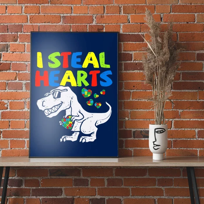 I Steal Hearts Trex Dinosaur Boy Autism Awareness Poster