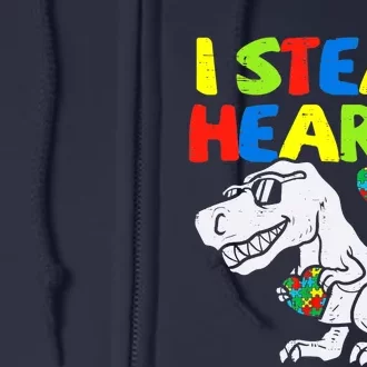 I Steal Hearts Trex Dinosaur Boy Autism Awareness Full Zip Hoodie