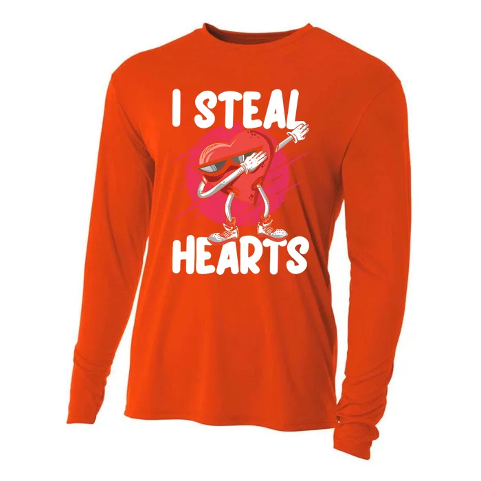 I Steal Hearts Love Dabbing Heart Valentine's Day Cute Gift Cooling Performance Long Sleeve Crew