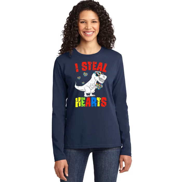 I Steal Hearts Dinosaur Autism Awareness Boy Ladies Long Sleeve Shirt