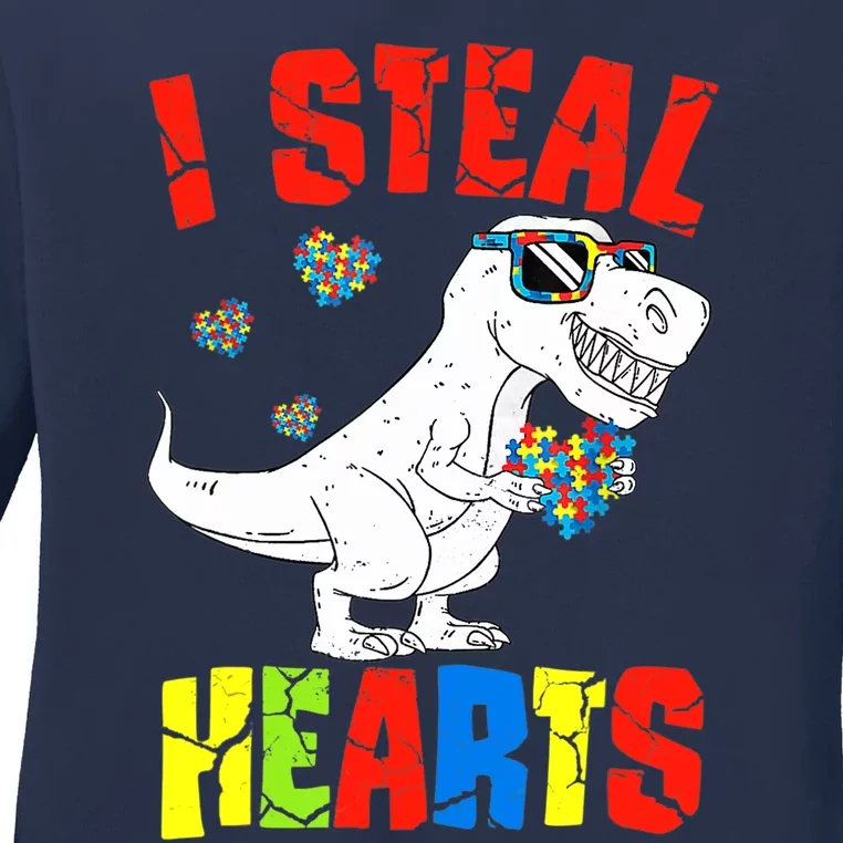 I Steal Hearts Dinosaur Autism Awareness Boy Ladies Long Sleeve Shirt