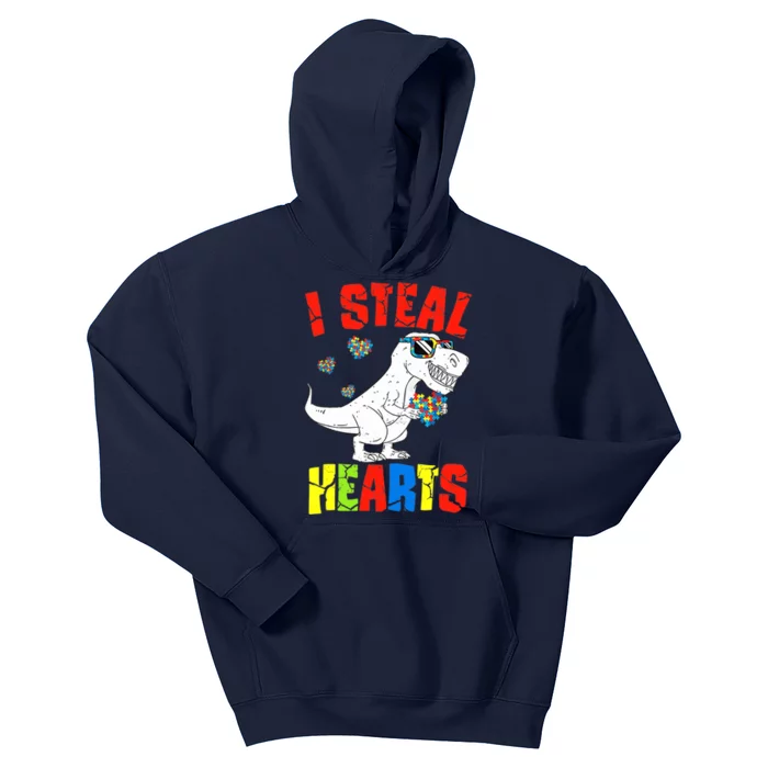 I Steal Hearts Dinosaur Autism Awareness Boy Kids Hoodie