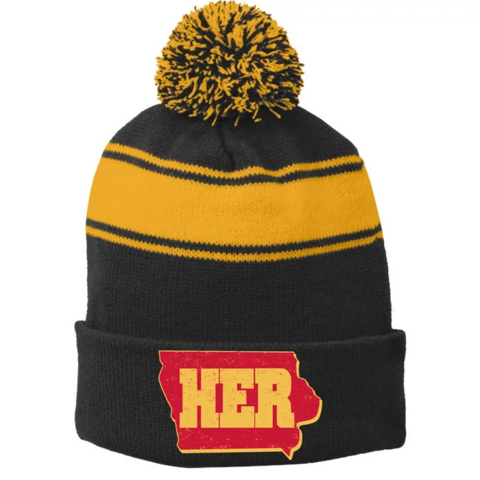 Iowa State Her Basketball Sports Fan Stripe Pom Pom Beanie