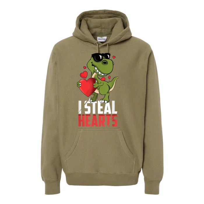 I Steal Hearts Cute Dinosaur Happy Valentines Day Premium Hoodie