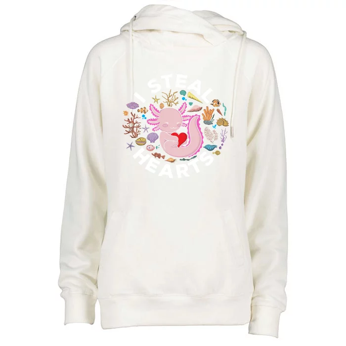 I Steal Hearts Axolotl Gift Womens Funnel Neck Pullover Hood