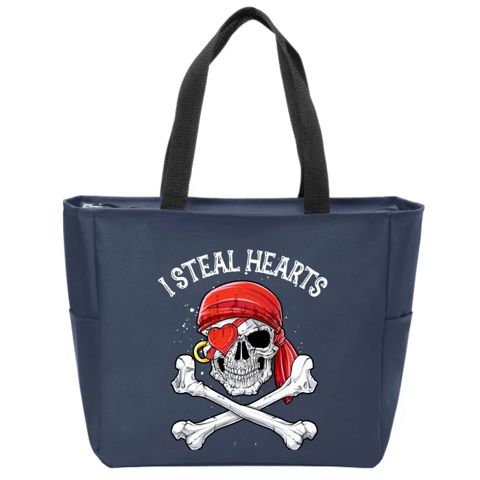 I Steal Hearts Valentines Day Pirate Gifts Boy Skull Zip Tote Bag