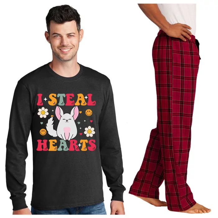 I Steal Hearts Chinchilla Valentines Day Retro Groovy Cool Gift Long Sleeve Pajama Set