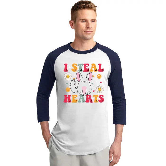 I Steal Hearts Chinchilla Valentines Day Retro Groovy Cool Gift Baseball Sleeve Shirt