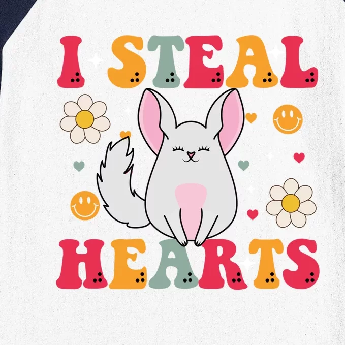 I Steal Hearts Chinchilla Valentines Day Retro Groovy Cool Gift Baseball Sleeve Shirt