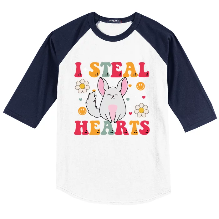 I Steal Hearts Chinchilla Valentines Day Retro Groovy Cool Gift Baseball Sleeve Shirt