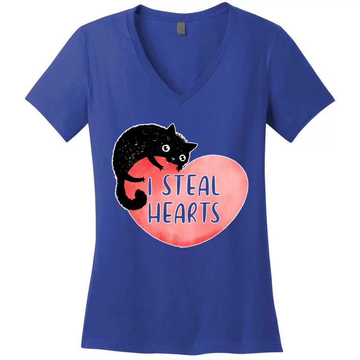 I Steal Hearts Cute Cat Valentin Quote Gift Women's V-Neck T-Shirt