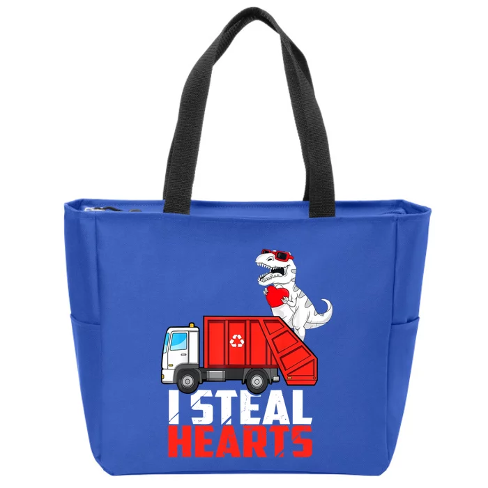 I Steal Heart Dinasour Riding Garbage Truck Cute Funny Funny Gift Zip Tote Bag