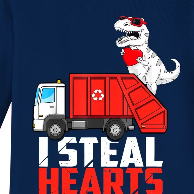 I Steal Heart Dinasour Riding Garbage Truck Cute Funny Funny Gift Baby Long Sleeve Bodysuit