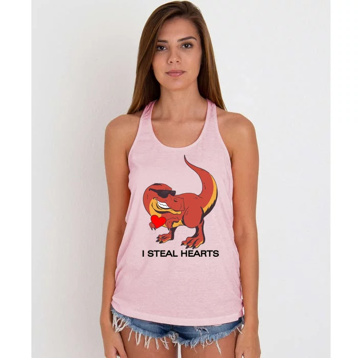 I Steal Hearts Dino Rex Funny Gift Women's Knotted Racerback Tank