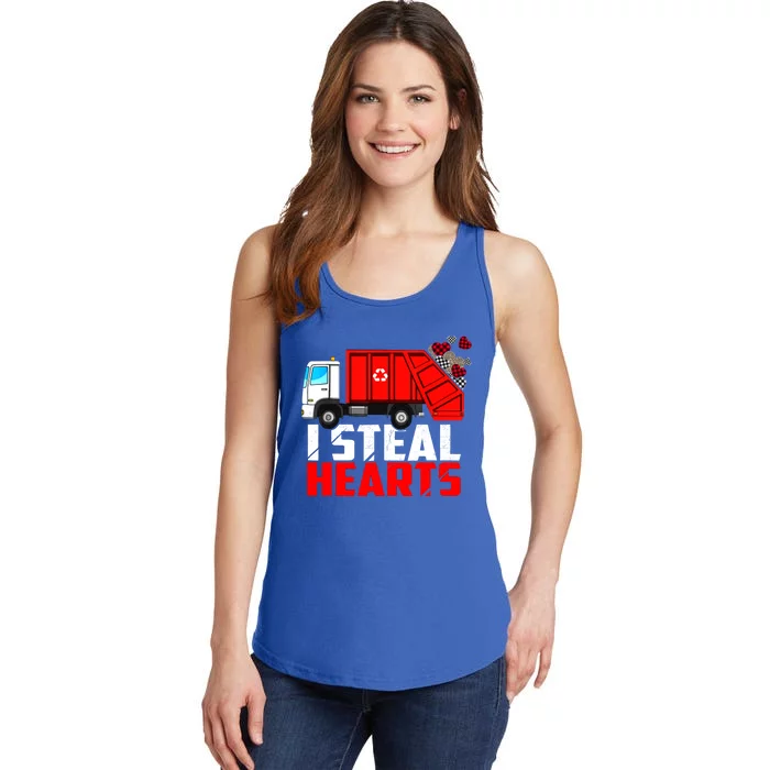 I Steal Hearts Garbage Truck With Plaid Heart Valentines Day Meaningful Gift Ladies Essential Tank