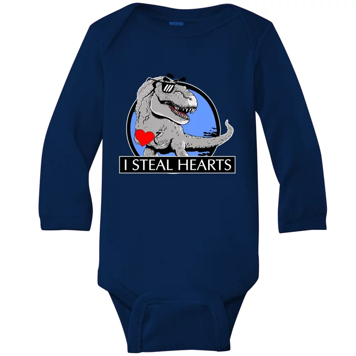 I Steal Hearts Dino Rex Gift Baby Long Sleeve Bodysuit