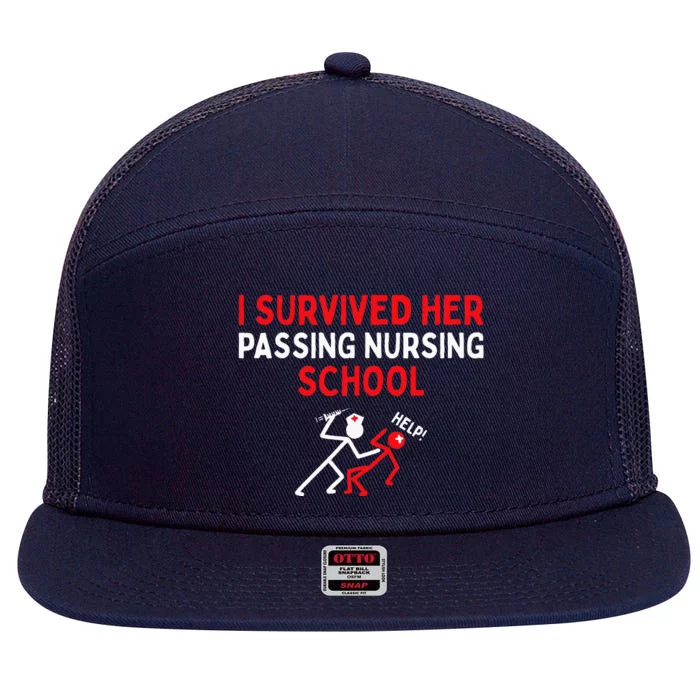 I Survived Her Passing Nursing School Graduate Nurse 7 Panel Mesh Trucker Snapback Hat