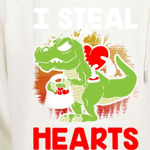 I Steal Hearts Dinosaur Heart Valentines Day Gift Womens Funnel Neck Pullover Hood