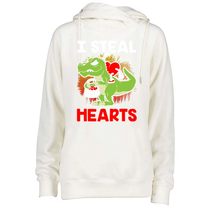 I Steal Hearts Dinosaur Heart Valentines Day Gift Womens Funnel Neck Pullover Hood