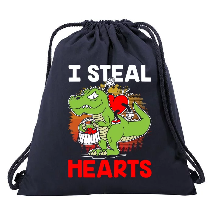 I Steal Hearts Dinosaur Heart Valentines Day Gift Drawstring Bag