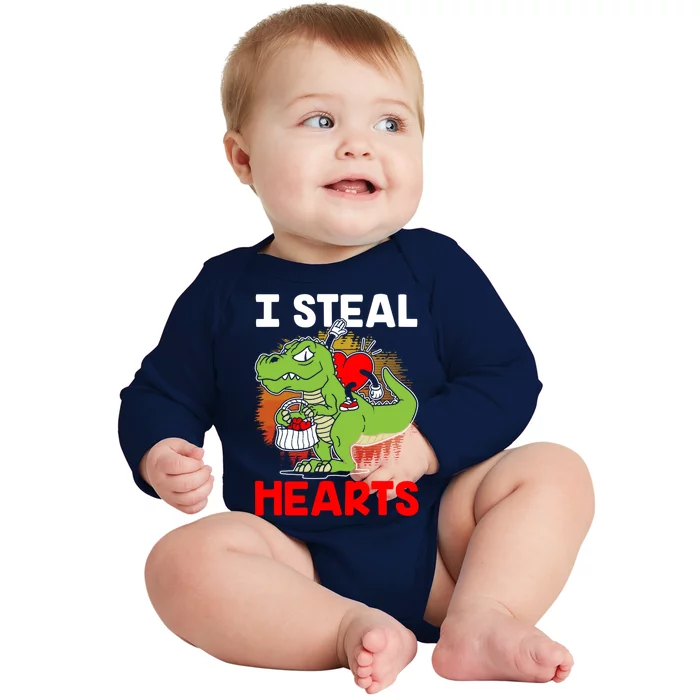 I Steal Hearts Dinosaur Heart Valentines Day Gift Baby Long Sleeve Bodysuit