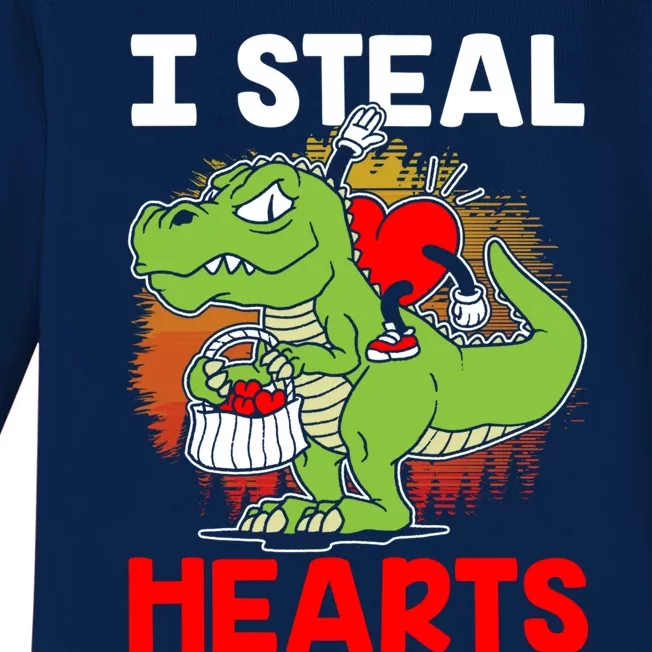 I Steal Hearts Dinosaur Heart Valentines Day Gift Baby Long Sleeve Bodysuit