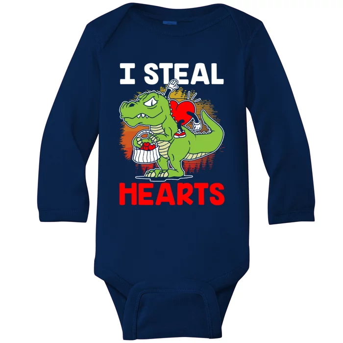 I Steal Hearts Dinosaur Heart Valentines Day Gift Baby Long Sleeve Bodysuit