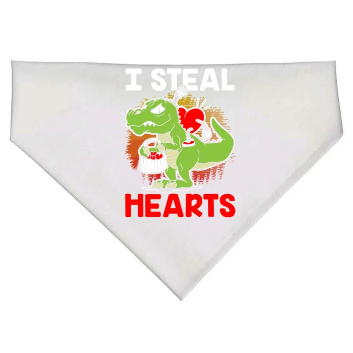 I Steal Hearts Dinosaur Heart Valentines Day Gift USA-Made Doggie Bandana