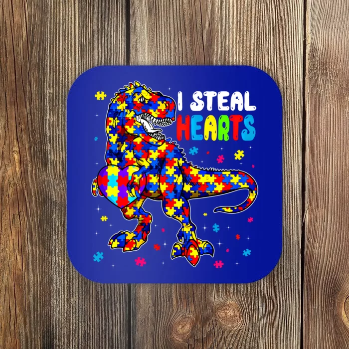 I Steal Hearts Trex Dinosaur Autism Awareness Cute Gift Coaster