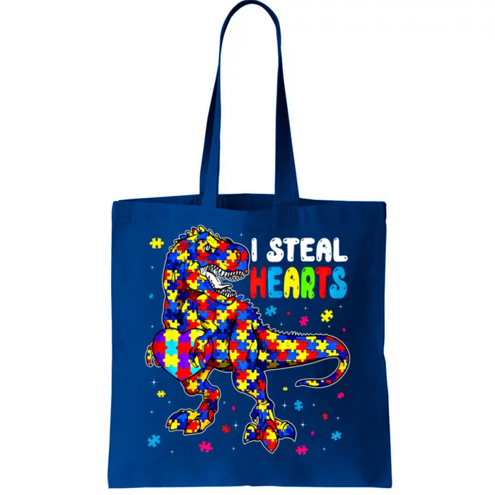 I Steal Hearts Trex Dinosaur Autism Awareness Cute Gift Tote Bag