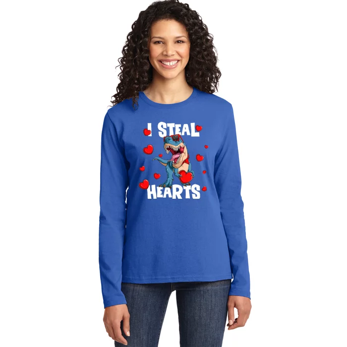 I Steal Hearts Dinosaur Valentines Day Gift Ladies Long Sleeve Shirt