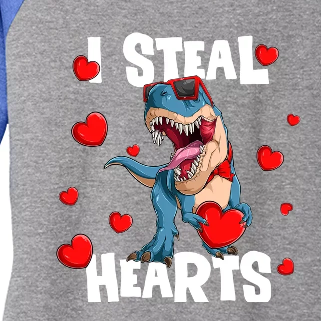 I Steal Hearts Dinosaur Valentines Day Gift Women's Tri-Blend 3/4-Sleeve Raglan Shirt