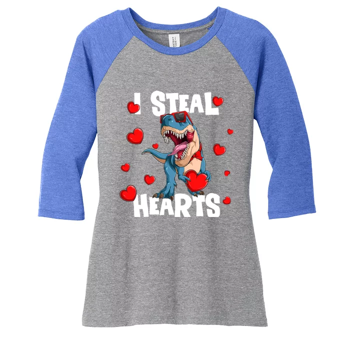 I Steal Hearts Dinosaur Valentines Day Gift Women's Tri-Blend 3/4-Sleeve Raglan Shirt