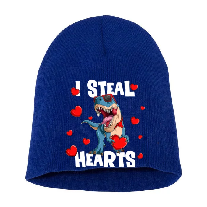 I Steal Hearts Dinosaur Valentines Day Gift Short Acrylic Beanie