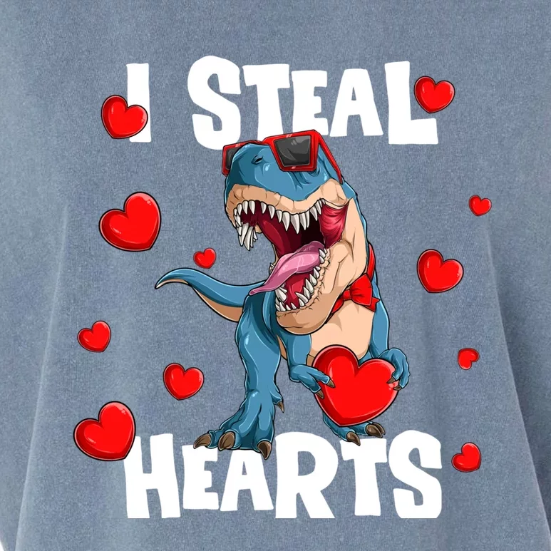 I Steal Hearts Dinosaur Valentines Day Gift Garment-Dyed Women's Muscle Tee