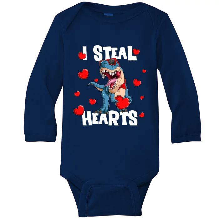 I Steal Hearts Dinosaur Valentines Day Gift Baby Long Sleeve Bodysuit