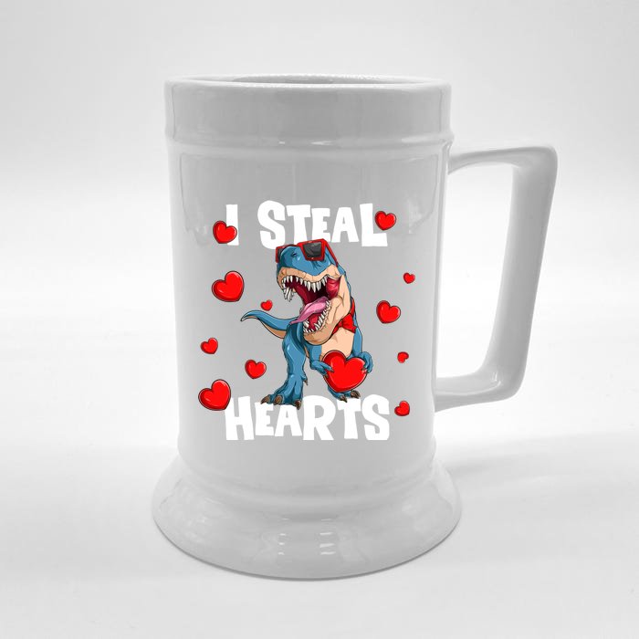 I Steal Hearts Dinosaur Valentines Day Gift Front & Back Beer Stein