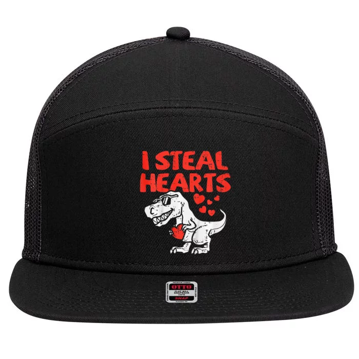 I Steal Hearts Trex Dino Baby Valentines Day 7 Panel Mesh Trucker Snapback Hat