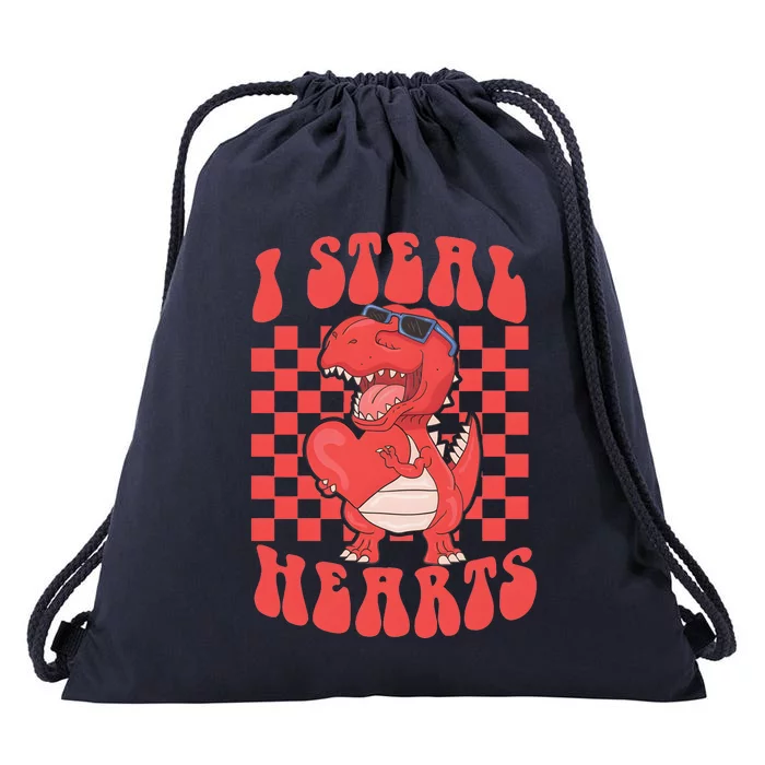 I Steal Hearts Dinosaur Valentines Drawstring Bag