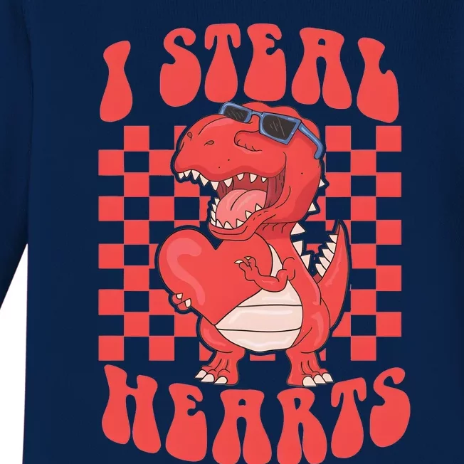 I Steal Hearts Dinosaur Valentines Baby Long Sleeve Bodysuit