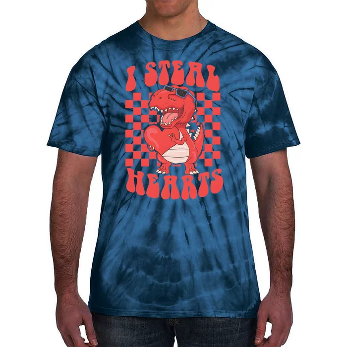 I Steal Hearts Dinosaur Valentines Tie-Dye T-Shirt