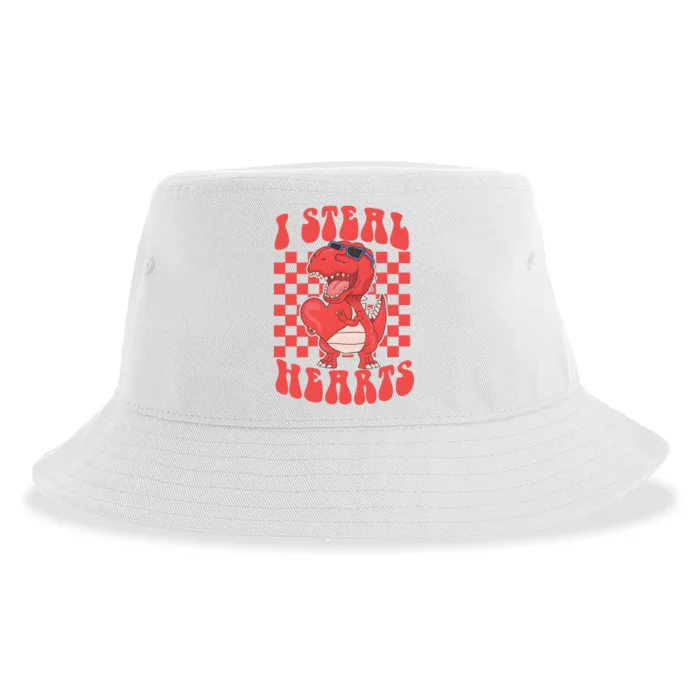 I Steal Hearts Dinosaur Valentines Sustainable Bucket Hat