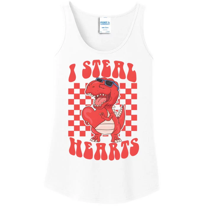 I Steal Hearts Dinosaur Valentines Ladies Essential Tank