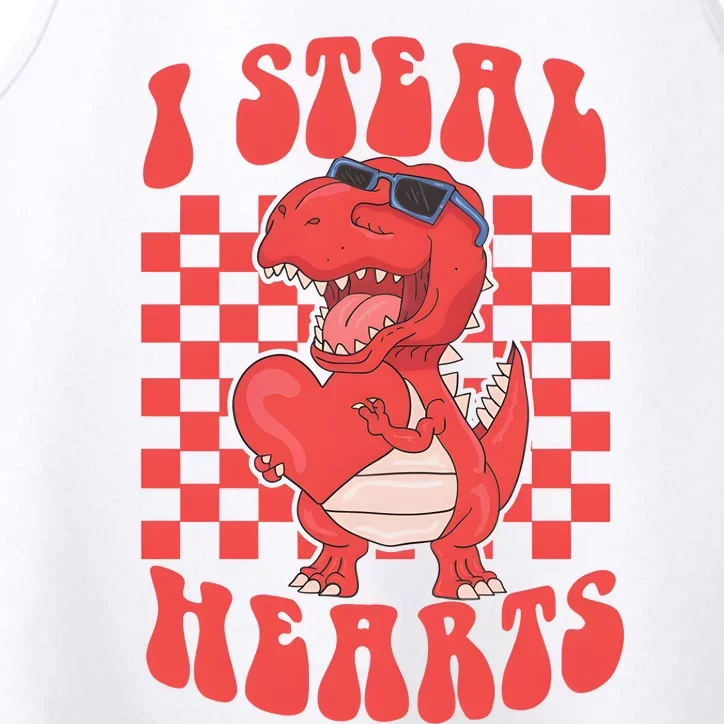 I Steal Hearts Dinosaur Valentines Performance Tank