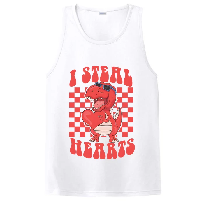 I Steal Hearts Dinosaur Valentines Performance Tank