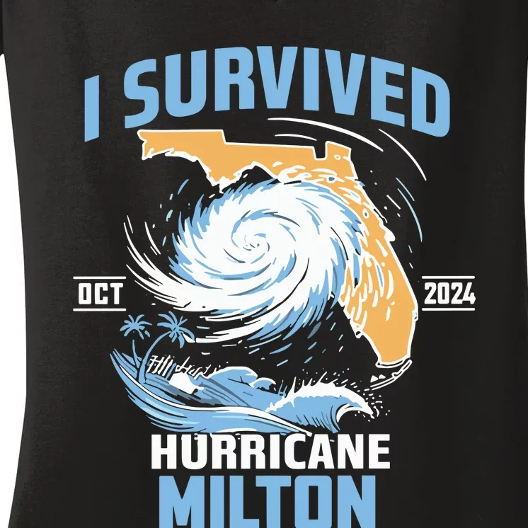 I Survived Hurricane Milton Florida Hurricane Oct 2024 Women's V-Neck T-Shirt