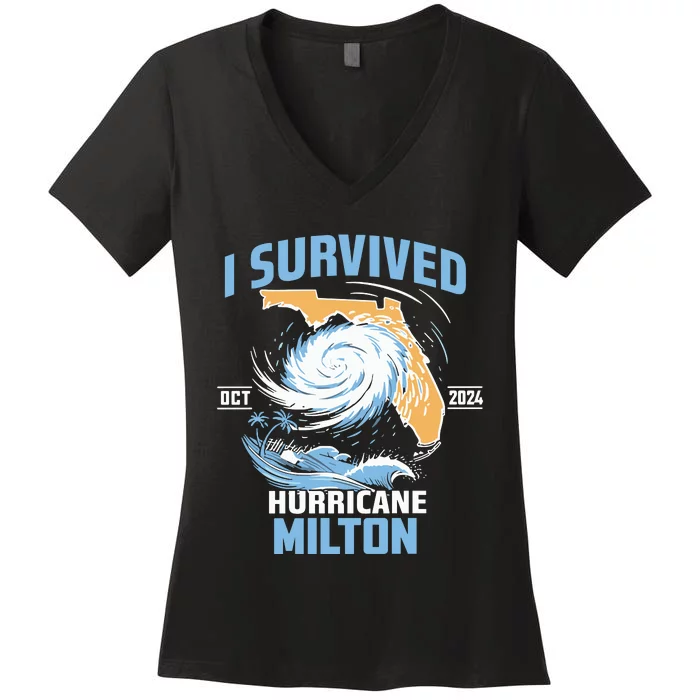 I Survived Hurricane Milton Florida Hurricane Oct 2024 Women's V-Neck T-Shirt